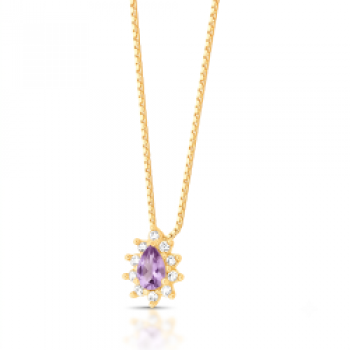 Colar gota lilas 9mm, zirconia cristal em volta. Corrente 45cm. 1635563