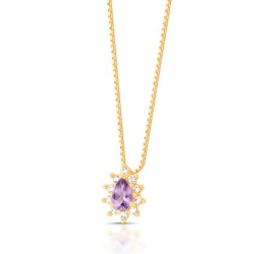 Colar gota lilas 9mm, zirconia cristal em volta. Corrente 45cm. 1635563