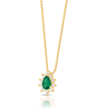 Colar gota verde esmeralda 9mm, zirconia cristal em volta. Corrente 45cm. 1635568