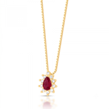 Colar gota vermelho rubi 9mm, zirconia cristal em volta. Corrente 45cm. 1635569