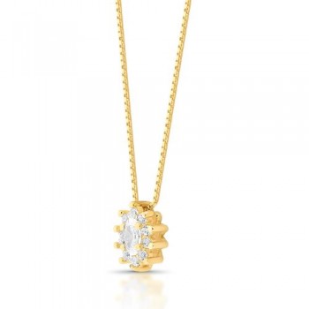 Colar oval cristal 10mm com zirconia cristal em volta, 45cm. 1635570