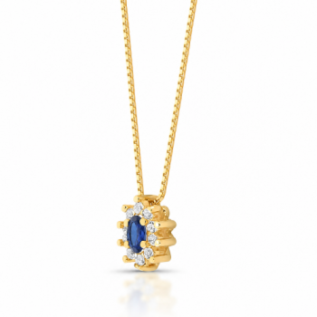 Colar oval azul safira 10mm com zirconia cristal em volta, 45cm. 1635572