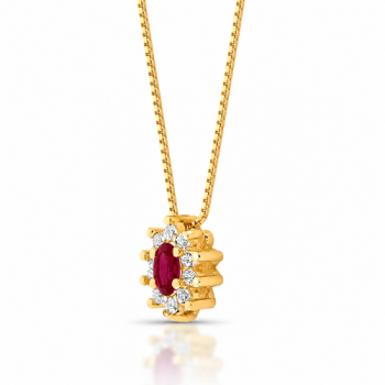 Colar oval vermelho rubi com zirconia cristal em volta, 45cm. 1635579