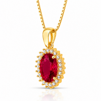 Colar oval vermelho rubi 17mm com zirconia cristal em volta. 1635599