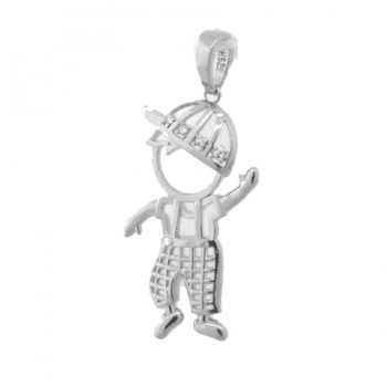 Pingente menino com roupa vazada e bone zirconia cristal, Prata. 360008