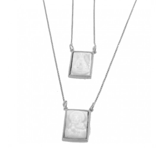 Escapulario retangular liso nossa senhora aparecida, 7x4mm, Prata. 360038