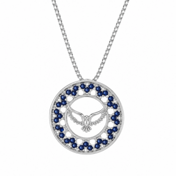 Colar divino com aro redondo pequeno zirconia azul safira. 10mm, prata. 360040