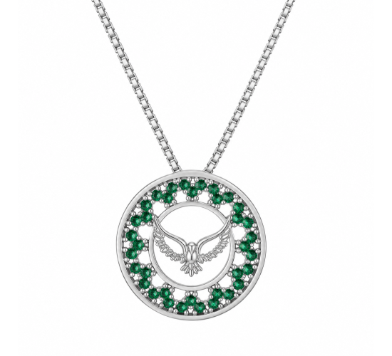 Colar divino com aro redondo pequeno zirconia verde paraiba. 10mm, prata. 360041
