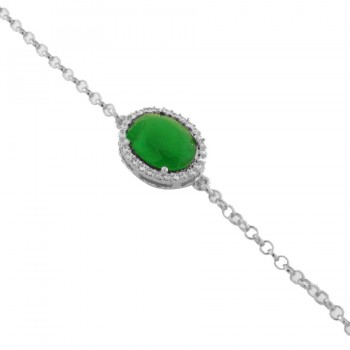 Pulseira com pedra oval verde esmeralda, Prata. 360076
