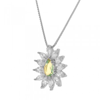 Colar gota maior dentro azul agua marinha em volta navete cristal, 11x9mm, Prata. 360083