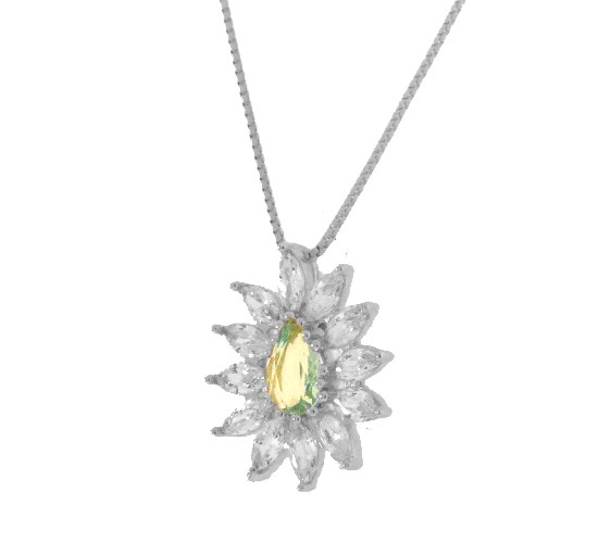 Colar gota maior dentro azul agua marinha em volta navete cristal, 11x9mm, Prata. 360083