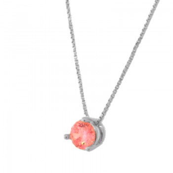 Colar ponto de luz redondo zirconia rosa 5mm, Prata. 360084
