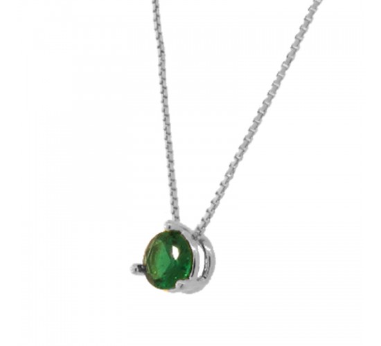 Colar ponto de luz redondo zirconia verde esmeralda 5mm, Prata 360087
