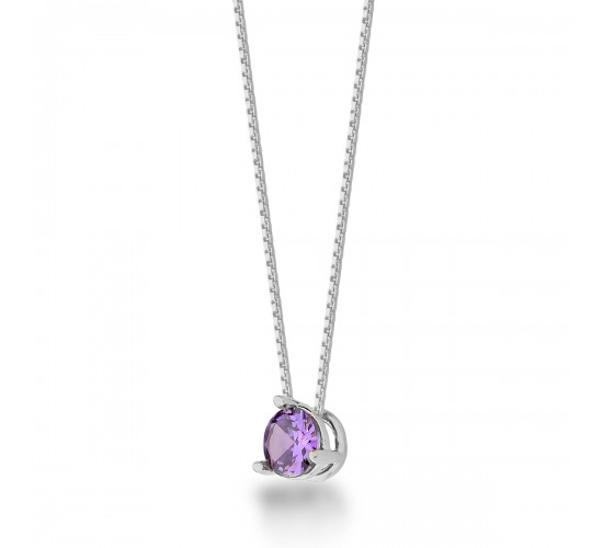 Colar ponto de luz zirconia lilas 5mm, corrente 40cm, Prata. 360091