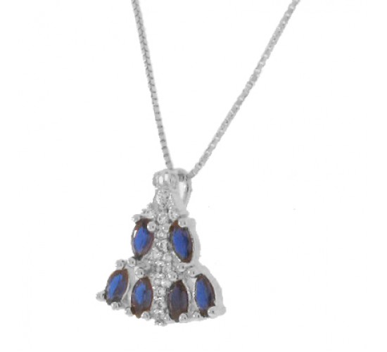 Colar Nossa Senhora Aparecida manto navete azul, 10x9mm, Prata.  360094