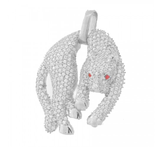 Pingente pantera media zirconia cristal, e vermelho rubi nos olhos, Prata. 360571