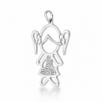 Pingente menina vazada vestido zirconia cristal, prata. 360574