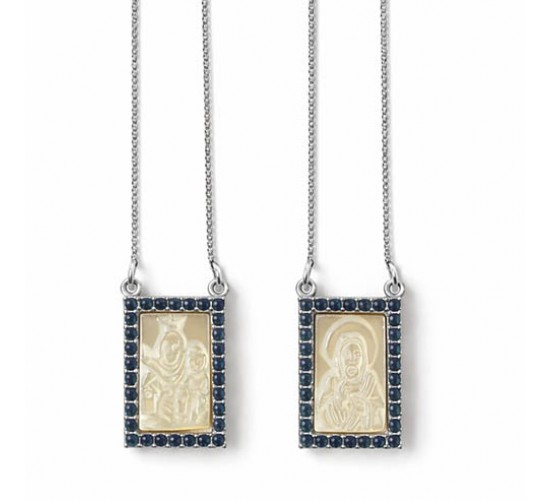 Escapulario retangular nossa senhora do carmo zirconia cristal em volta, 9X6mm. 3606852