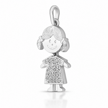 Pingente menina zirconia cristal com maria chiquinha, prata. 360732