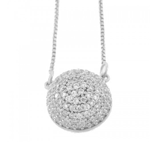 Colar meia esfera media zirconia cristal, 8mm, Prata. 360798