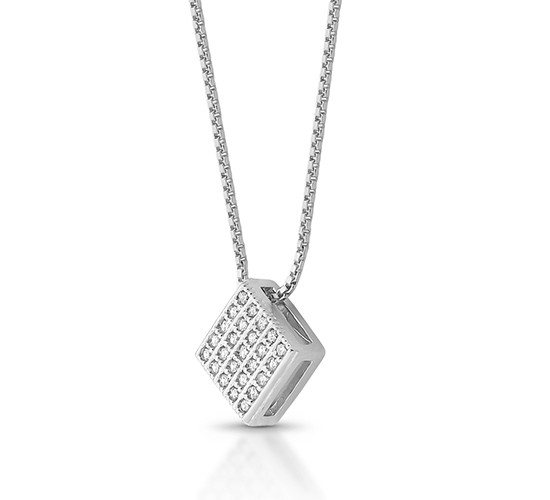 Colar chuveiro losango pequeno zirconia cristal. 2x2mm, prata. 360856