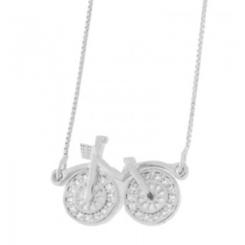 Colar bicicleta com roda zirconia cristal. 8x14mm, prata. 360909