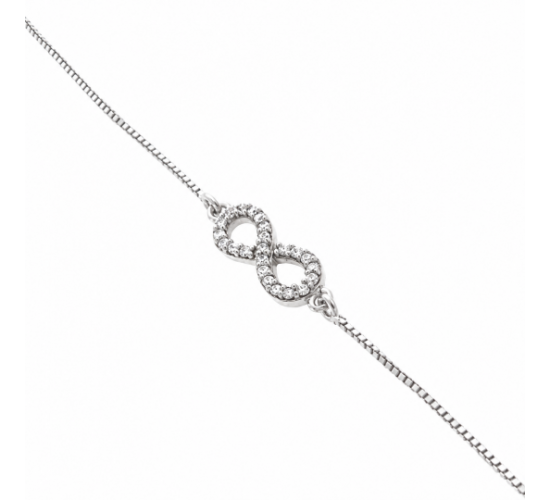 Pulseira veneziana infinito pequeno zirconia cristal, Prata. 360914