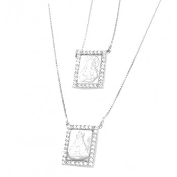Escapulario retangular N.Sra aparecida zirconia cristal em volta, 9x6mm, Prata.  360969