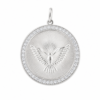 Medalha divino com zirconia cristal em volta, prata. 360993