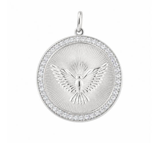Medalha divino com zirconia cristal em volta, prata. 360993