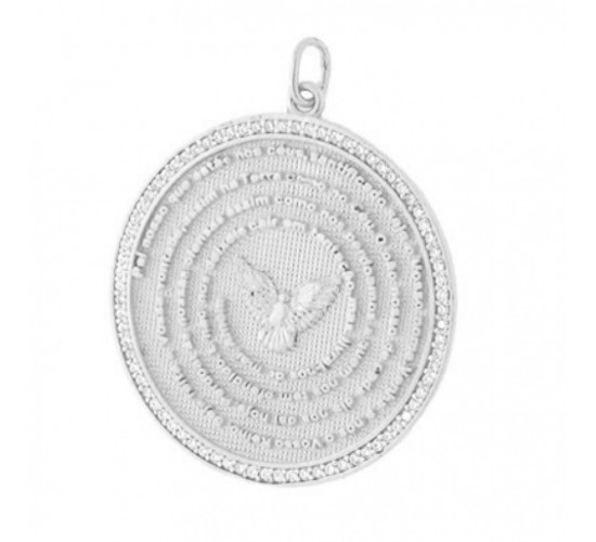 Medalha pai nosso com zirconia cristal em volta, Prata. 361025