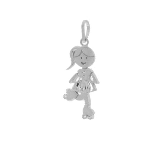 Pingente menina de patins com zirconia cristal, Prata.  361070
