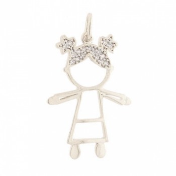 Pingente menina vazada cabelo maria chiquinha com zirconia cristal, Prata. 361076