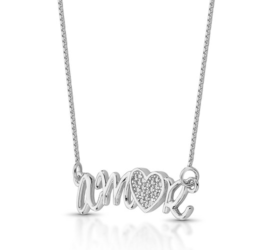 Colar amor com coracao zirconia cristal. 3x22mm, prata. 361088