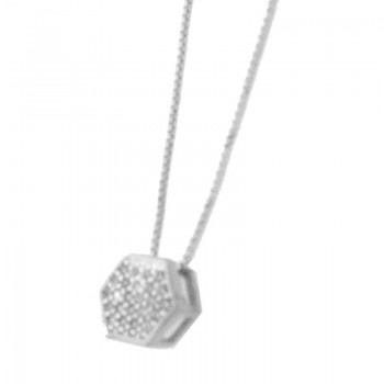 Colar chuveiro sextavado zirconia cristal. 2x3mm, prata. 361156