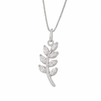 Colar ramo com folhas navete cristal, 16x4mm, Prata. 361177