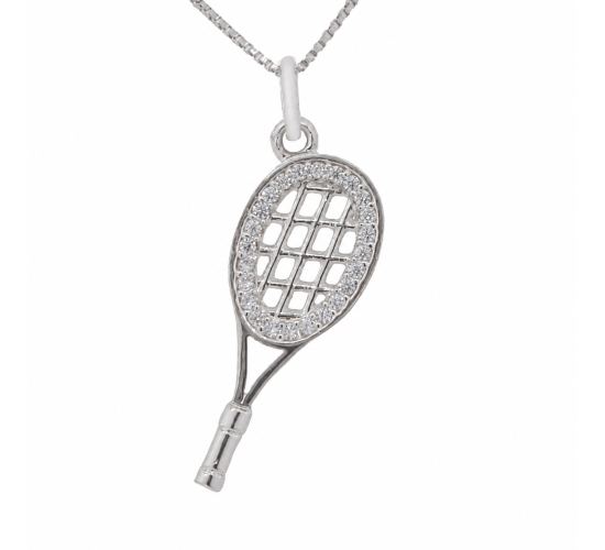 Colar raquete de tenis com zirconia cristal em volta. 17mm, prata. 361181