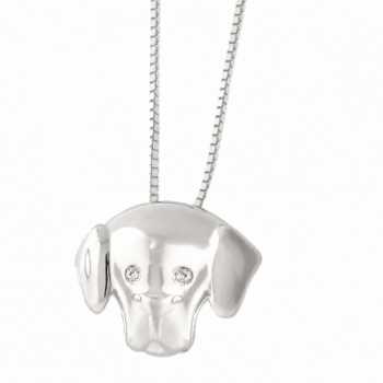 Colar rosto cachorro liso com olhos zirconia cristal. 7x10mm, prata. 361268 Colar rosto cachorro liso com olhos zirconia cristal. 7x10mm, prata. 361268