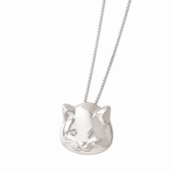 Colar rosto gato liso com olhos zirconia cristal. 7x10mm, prata. 361269 Colar rosto gato liso com olhos zirconia cristal. 7x10mm, prata. 361269