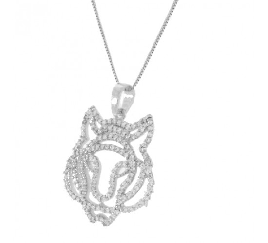 Colar tigre menor vazado zirconia cristal, 19x16mm, Prata. 361474