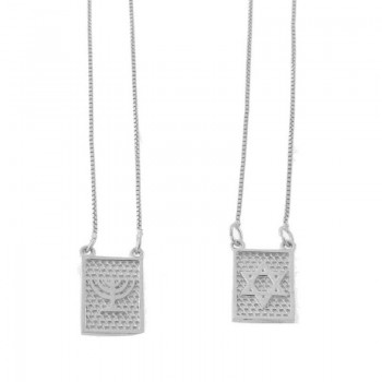 Escapulario candelabro e estrela de davi, 7x4mm, Prata. 361503