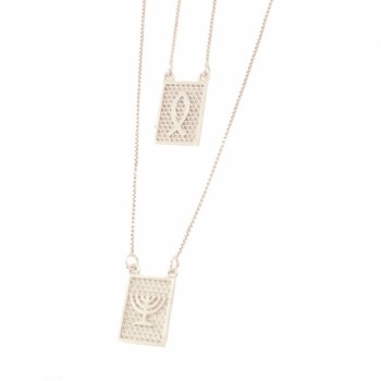 Escapulario peixe e candelabro, 7x4mm, Prata. 361504