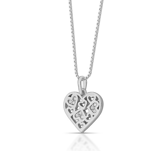 Colar coracao com coracoes liso e zirconia cristal dentro. 6x7mm, prata. 361566