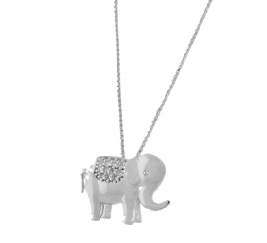 Colar elefante com detalhes zirconia cristal, Prata. 361571