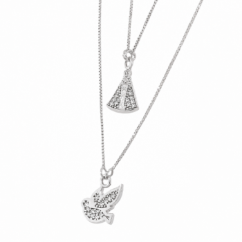 Escapulario N.Sra aparecida e divino zirconia cristal, Prata. 361611