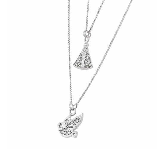 Escapulario N.Sra aparecida e divino zirconia cristal, Prata. 361611