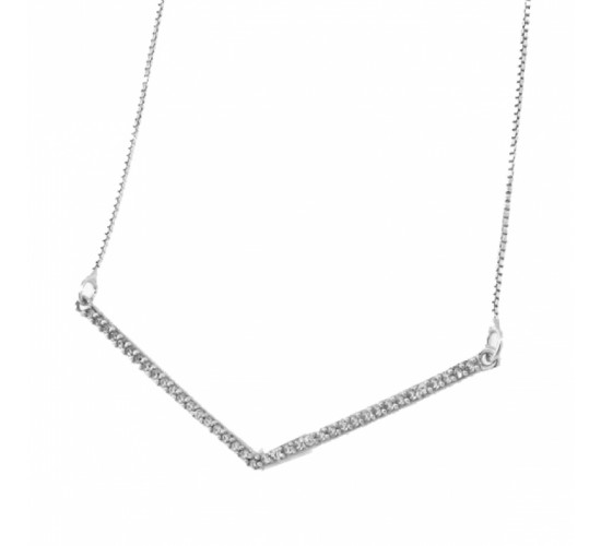 Colar em V zirconia cristal. 38mm, prata. 361615