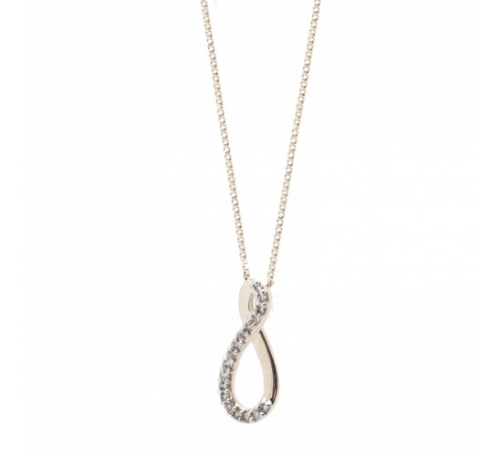 Colar infinito metade zirconia cristal e metade liso. 10x2mm, prata. 361638