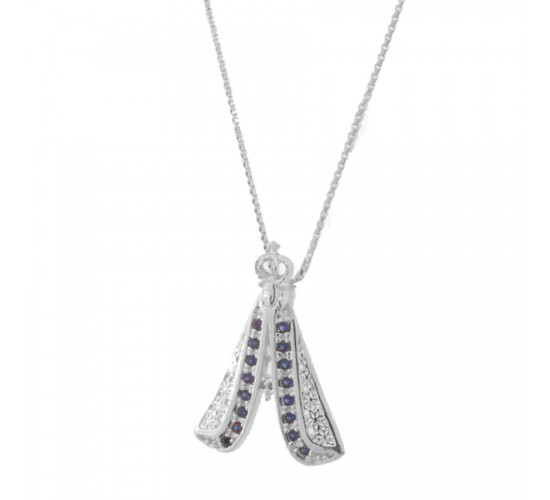 Colar Nossa Senhora Aparecida manto rendado com detalhe zirconia azul, 15x10mm, Prata. 361640