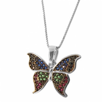 Colar borboleta colorida, Prata. 361647